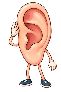 A cheerful cartoon ear listening